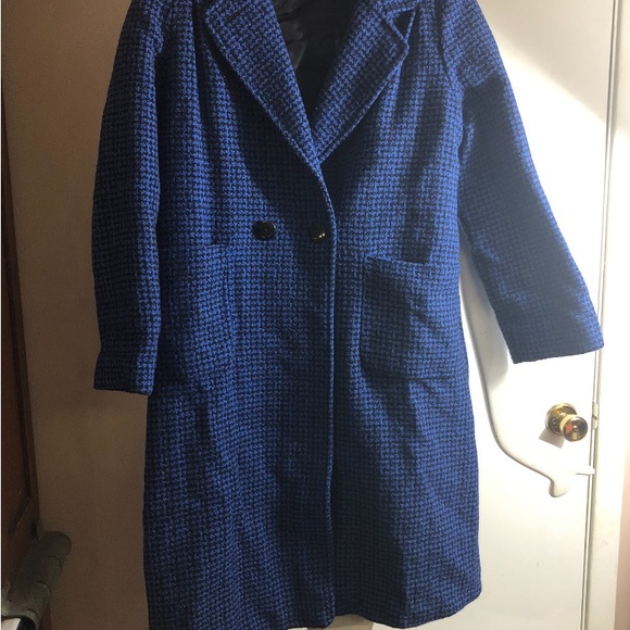 Vintage 1960s Rothschild Wool Women's Coat royal blue/black checkered USA made - Picture 8 of 14